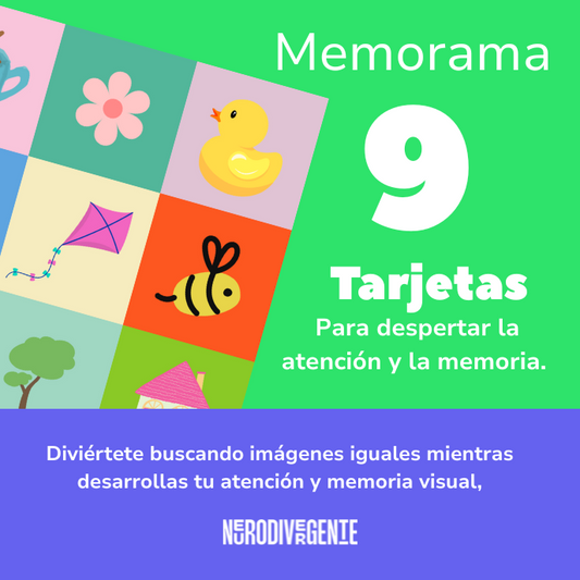 9 pares de tarjetas  para jugar Memorama.